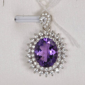 Natural Amethyst Oval Double Halo Pendant 925 Sterling Silver